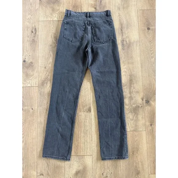 REFORMATION JEANS 26 black Cynthia High Rise Straight long Jean Faded - Picture 4 of 13